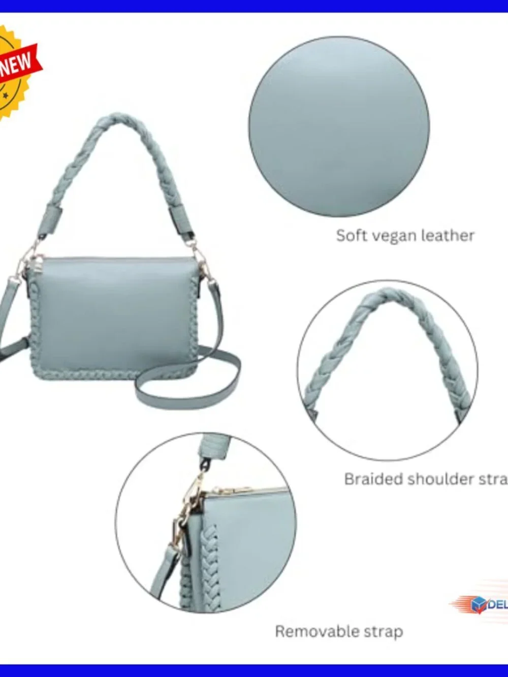 Vegan Leather Shoulder Bag Crossbody Purse with 2 Straps 3 Compartments